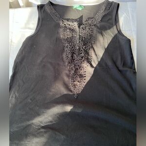 Ralph Lauren Women’s Black Cotton with lace Tank Top